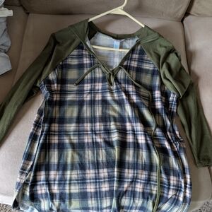 Just Be Plaid Long Sleeve Top with Green Accents